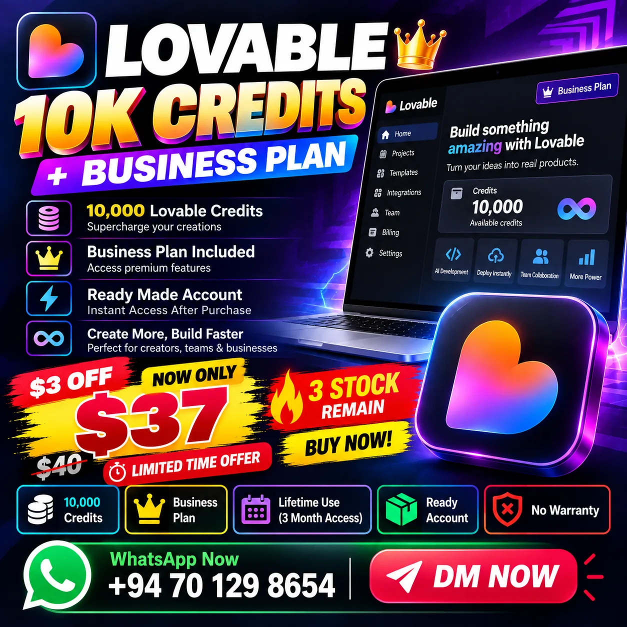 🔥 LOVABLE 10K CREDITS + BUSINESS PLAN — LIMITED OFFER