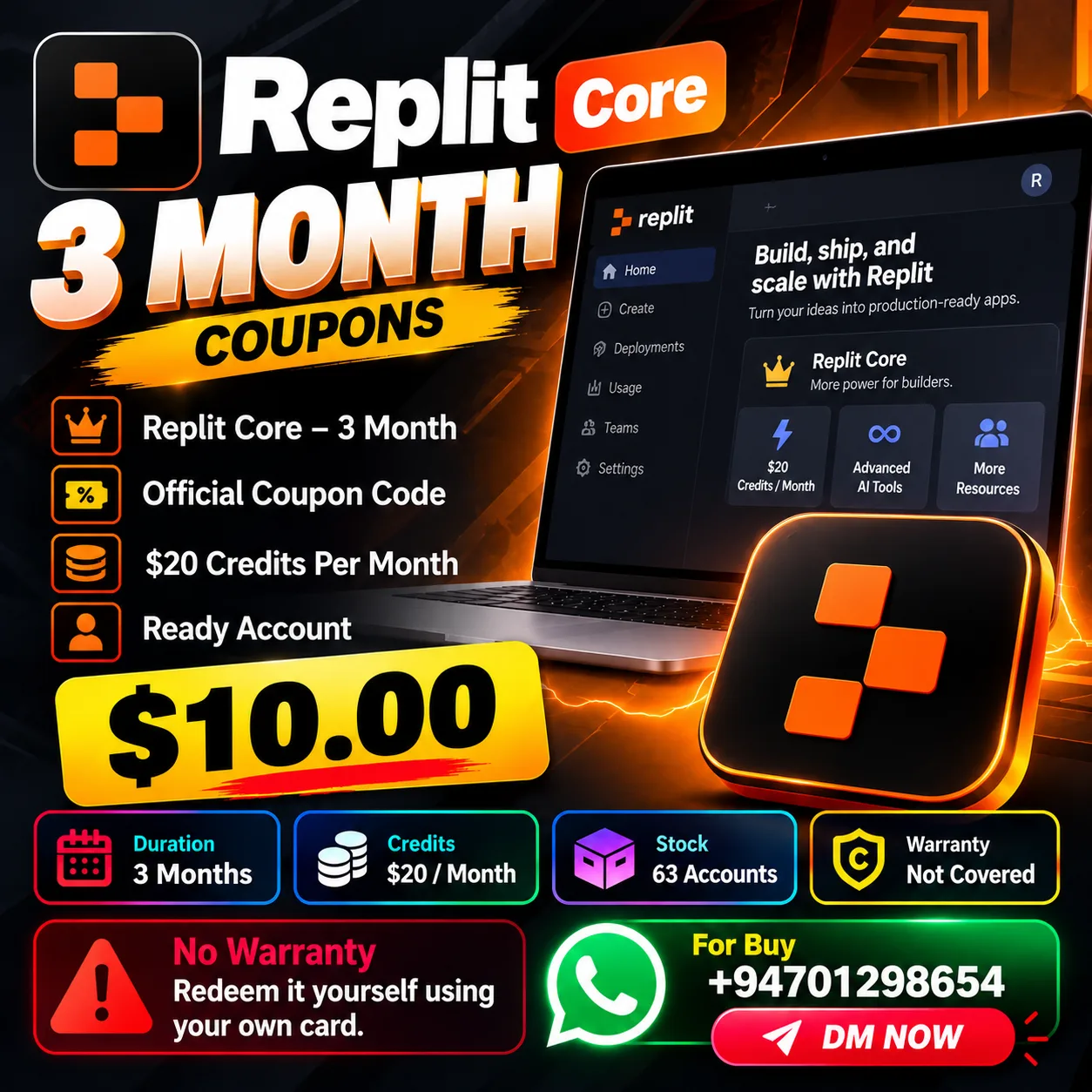 🔥 Replit Core — 3 Month Coupon