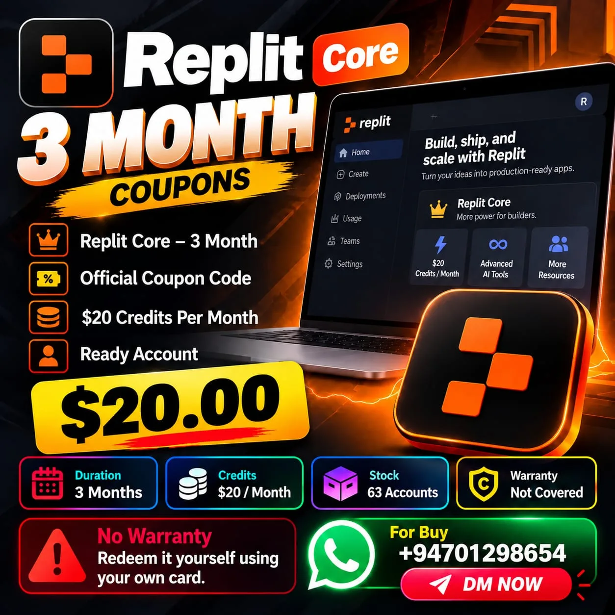 π₯ Replit Core β 3 Month Coupon